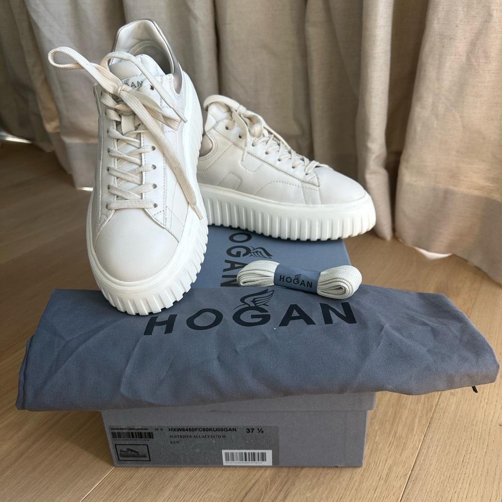 Hogan White Sneakers H-stripes in size 37.5 (7 US) in color ivory gold